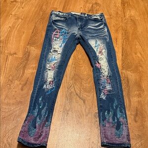 Stylish Blue Embroidered Men's Jeans